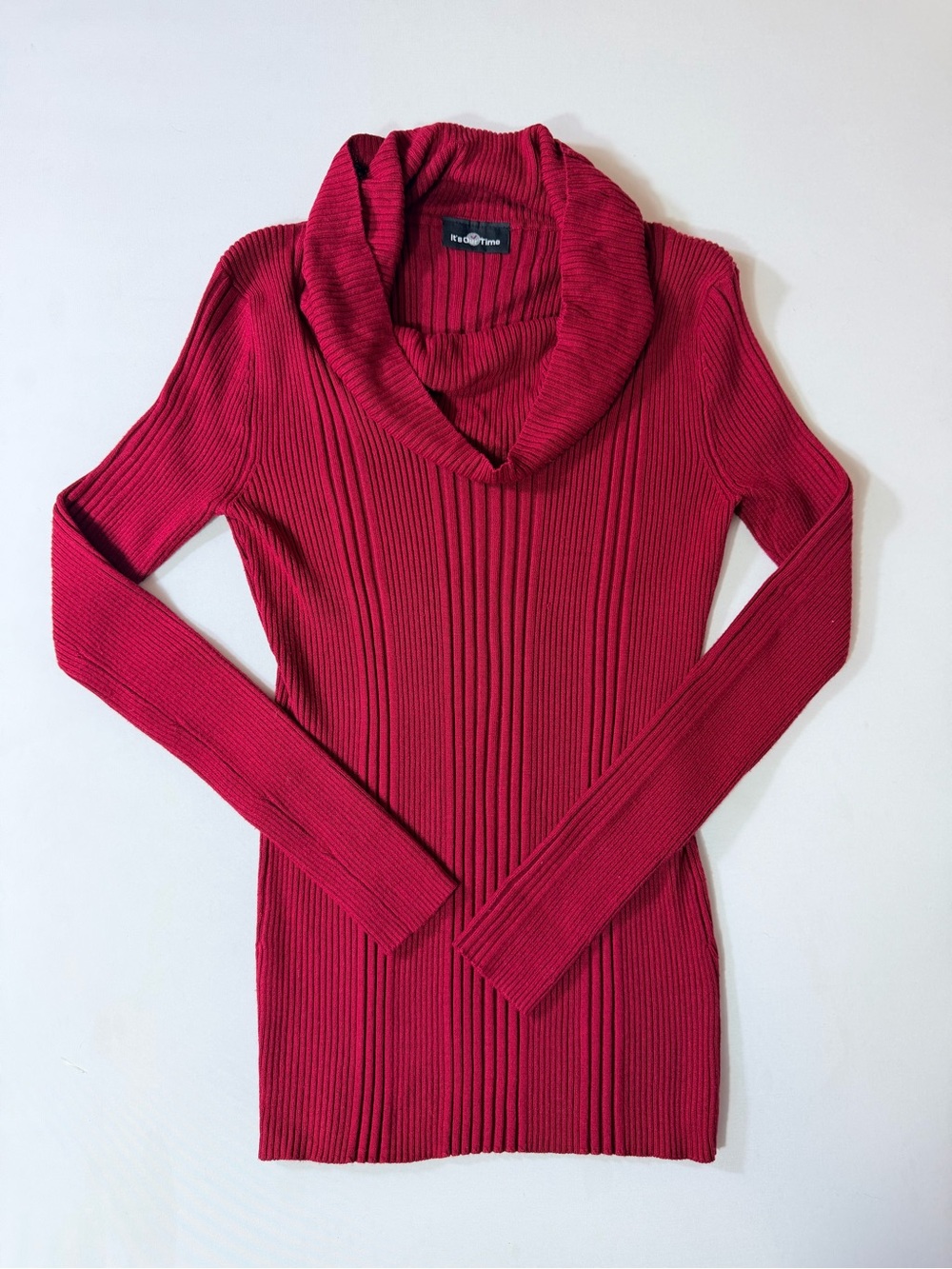 Vintage 90’s 00’s True Y2K Red Cowl Neck Fitted Ribbed Women’s Large Grunge
